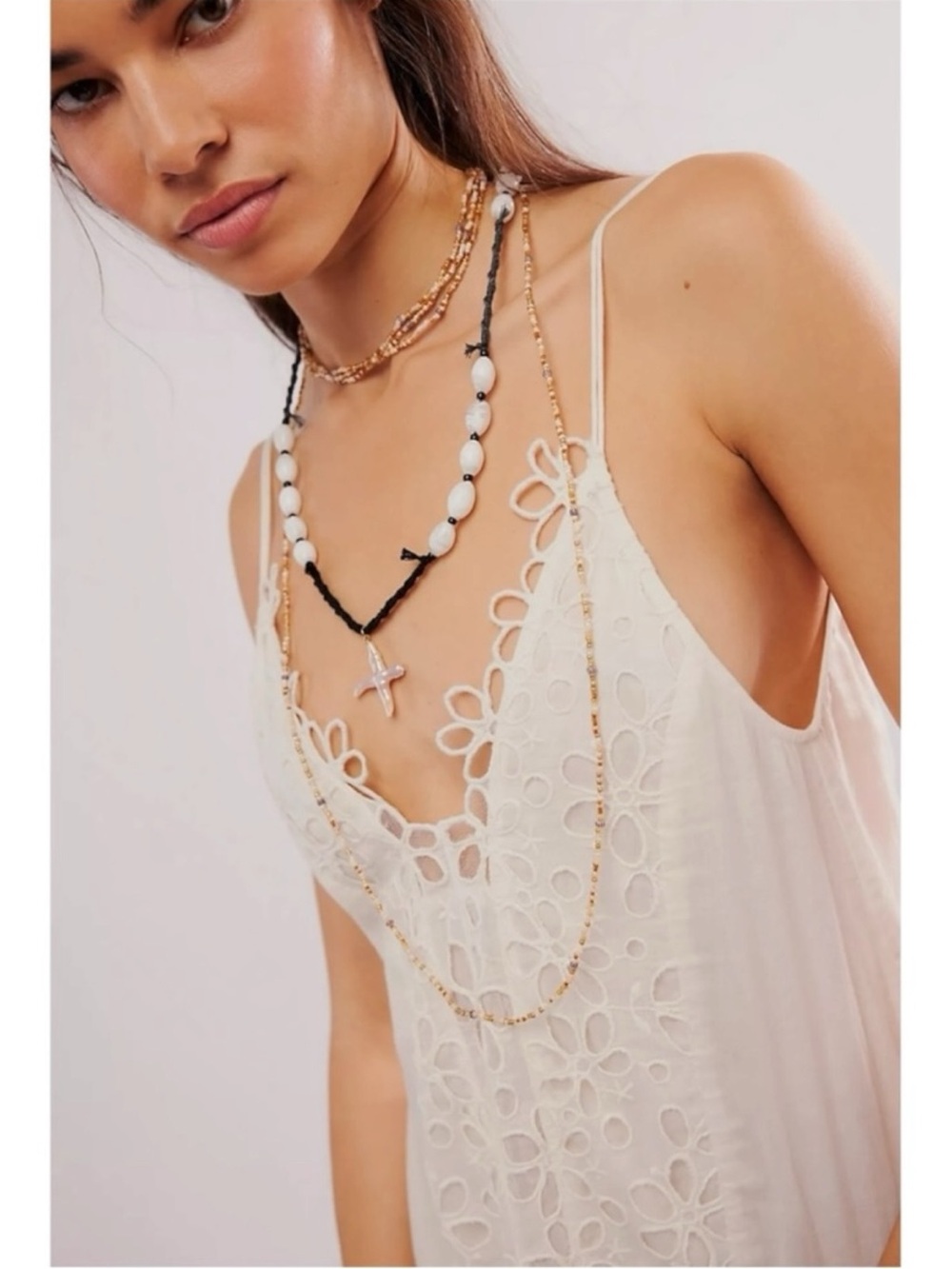 Free People Ariana Ost Easy Does It Pearl Strand in Black Bohemian Pearl Cross
